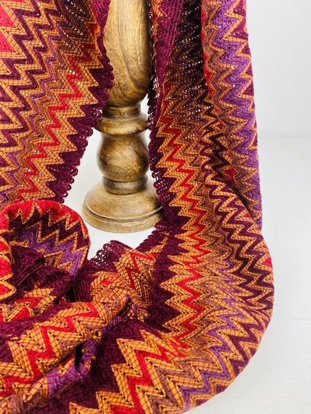 Missoni Knit Scarf Long Rectangle Burnt Orange Wool Blend Classic Zig Zag - Picture 2 of 4